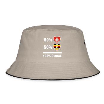 Uganda und Schweiz 100% Genial Flagge - Bucket Hat - Khaki/Schwarz - Vorne