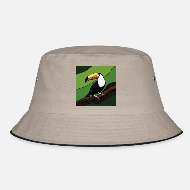 Oiseau avec bec coloré sur branche de feuille - Bob - kaki/noir