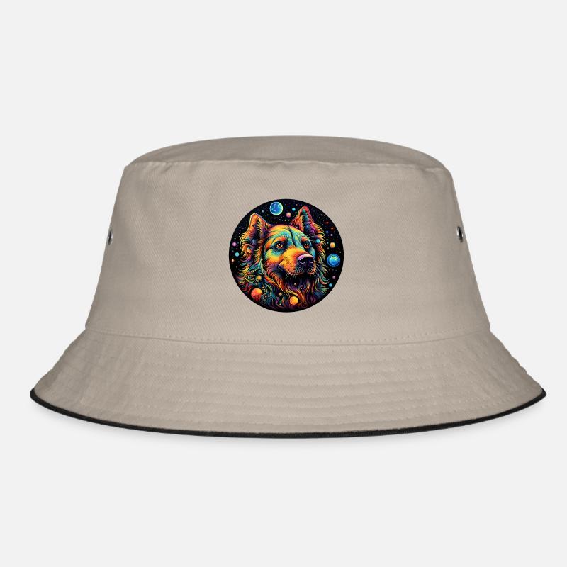 Colorful Space Dog with Planets Bucket Hat
