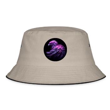 lilafarbener Adler vor schwarzem Hintergrund - Bucket Hat - Khaki/Schwarz - Vorne