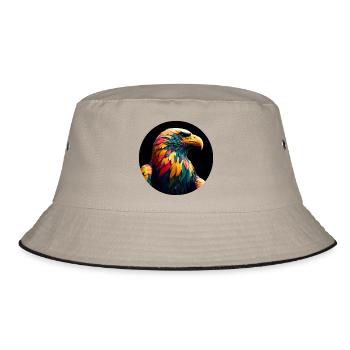 Adler mit bunten Federn - Bucket Hat - Khaki/Schwarz - Vorne