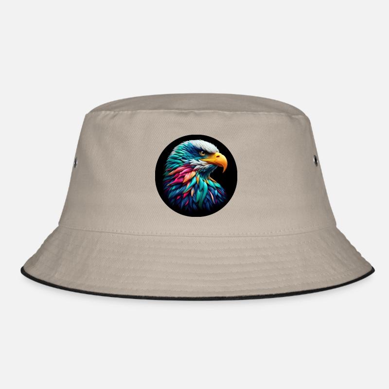 Adler Kopf bunt vor schwarzem Hintergund, Portrait Bucket Hat