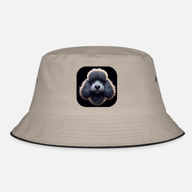 Pudel im Animationsstil - Bucket Hat - Khaki/Schwarz