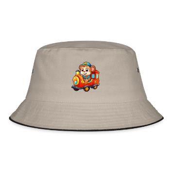 Affe Eisenbahn Schimpanse Affe fährt Eisenbahn - Bucket Hat - Khaki/Schwarz - Vorne