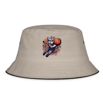 Basketball Katze Dunking Brille Geschenk - Bucket Hat - Khaki/Schwarz - Vorne