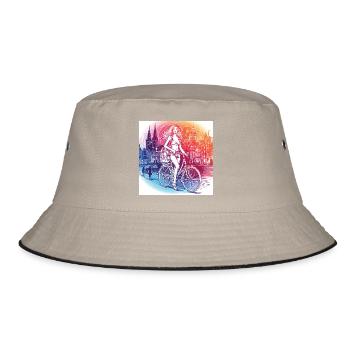Amsterdam by bike - Beautiful girl on a bike. - Bucket Hat - khaki/black - Front