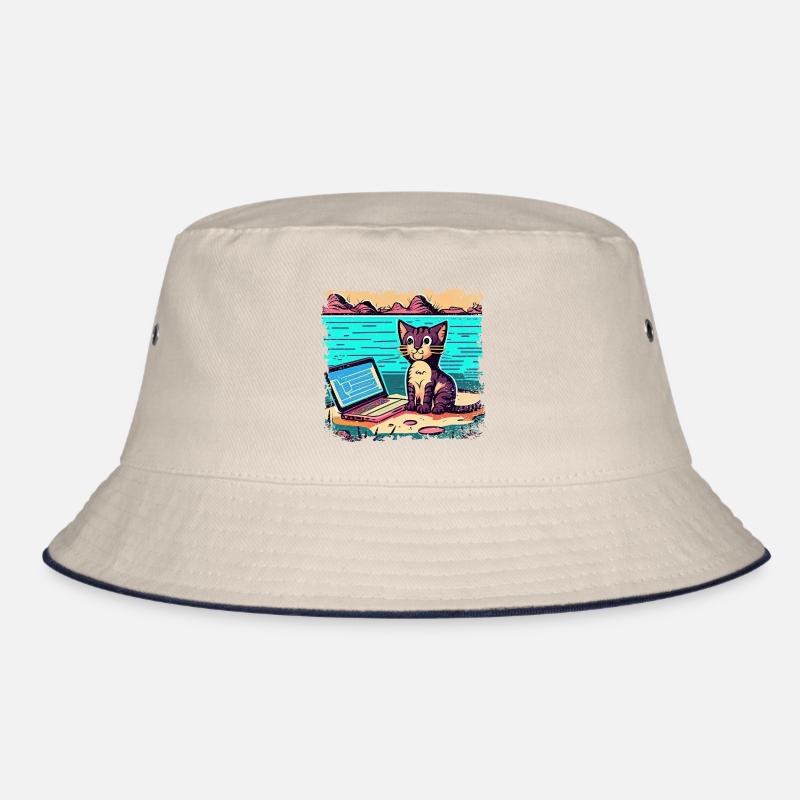Cat with laptop Bucket Hat