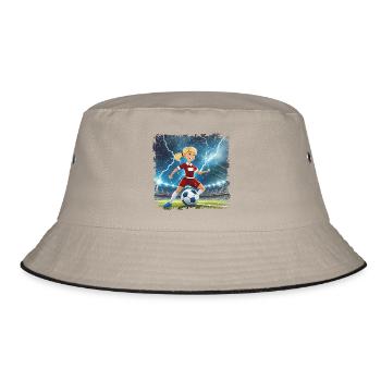 Fussballerin Comicfigur Stadion mit Blitzen - Bucket Hat - Khaki/Schwarz - Vorne