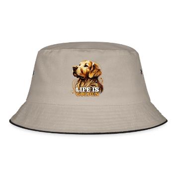 Das Leben ist Golden Retriever Hund Geschenk - Bucket Hat - Khaki/Schwarz - Vorne