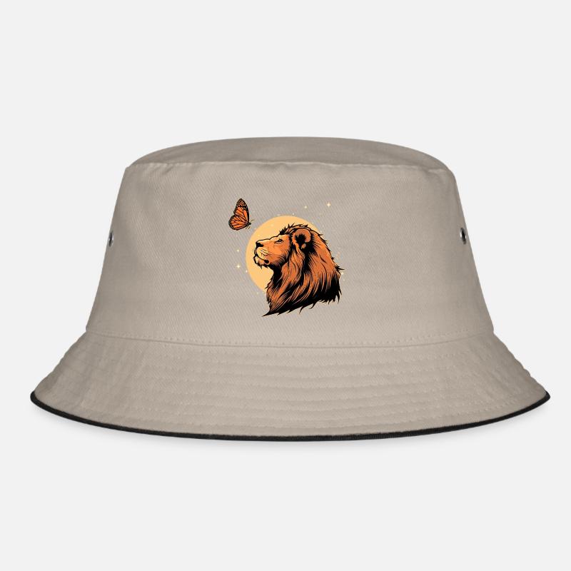 Löwe mit Schmetterling - Bucket Hat - Khaki/Schwarz