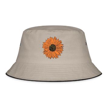 Orangene Blume Geschenk für sie zum Geburtstag  - Bucket Hat - Khaki/Schwarz - Vorne