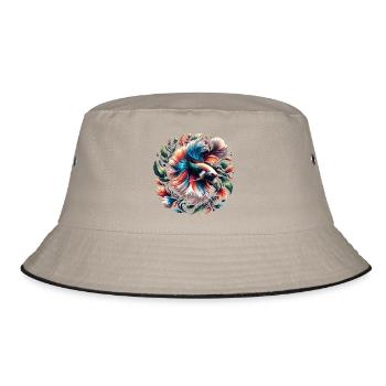 Siamesische Kampffisch, Betta splendens, Bettafan - Bucket Hat - Khaki/Schwarz - Vorne