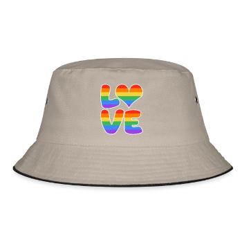 Regenbogenliebe Herzdesign - Bucket Hat - Khaki/Schwarz - Vorne