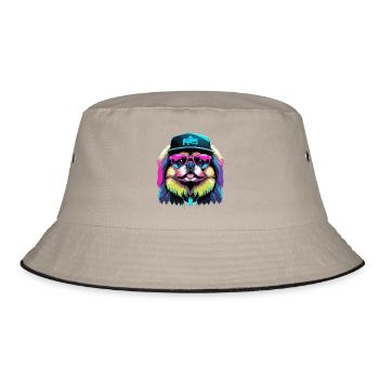 Pekingese Cyber Gangster Löwenhund Hund Geschenk - Bucket Hat - Khaki/Schwarz - Vorne