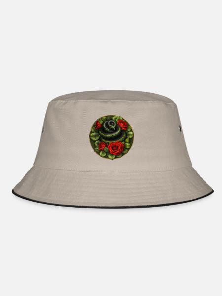 Snake and red roses - Bucket Hat - khaki/black - Front