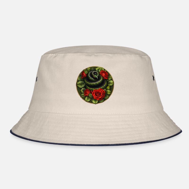 Snake and red roses Bucket Hat