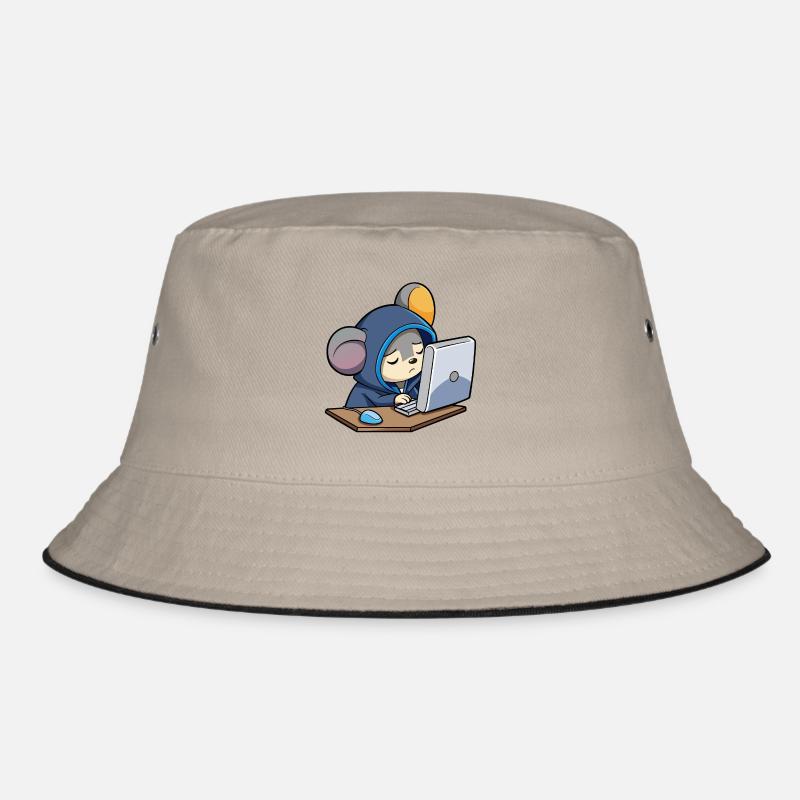 Niedliche Hacker Maus schläft im Hoodie vorm PC Bucket Hat