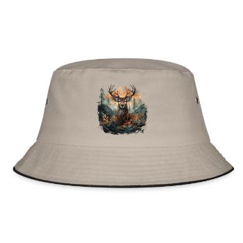 Hirsch-Design - für Jagd, Trachten & Volksfeste - Bucket Hat - Khaki/Schwarz - Vorne