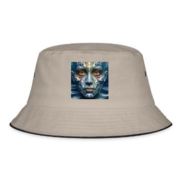 Gesicht mit Fischaugen - Bucket Hat - Khaki/Schwarz - Vorne