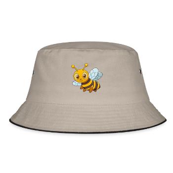 Bee Cute Mascot Cartoon Character Kawaii - Bucket Hat - khaki/black - Front