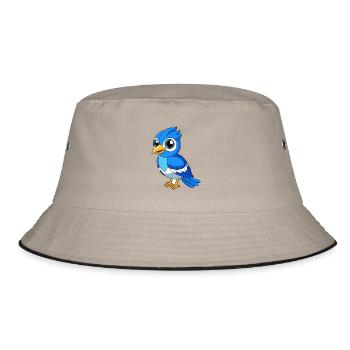 Blue Jay Niedliche Maskottchen Zeichentrickfigur Kawaii - Bucket Hat - Khaki/Schwarz - Vorne