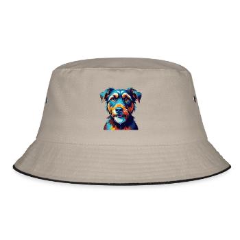 Jagdterrier Hunderasse Bunt Karikatur Kawaii - Bucket Hat - Khaki/Schwarz - Vorne