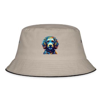 Corded Poodle Dog Breed Colorful Cartoon Kawaii - Bucket Hat - khaki/black - Front
