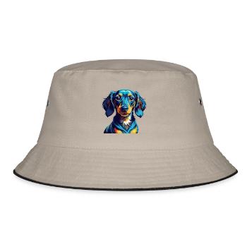 Dackel Hunderasse Bunt Karikatur Kawaii - Bucket Hat - Khaki/Schwarz - Vorne