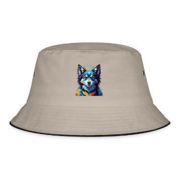 Italienisch Volpino Hunderasse Bunt Karikatur Kawaii - Bucket Hat - Khaki/Schwarz - Vorne