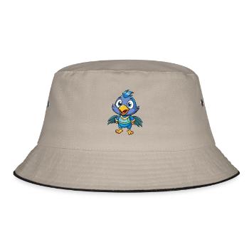 Krähe Niedliche Zeichentrickfigur Kawaii Clipart - Bucket Hat - Khaki/Schwarz - Vorne