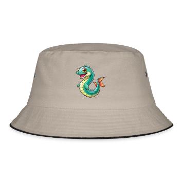 Eel Cute Cartoon Character Kawaii Clipart - Bucket Hat - khaki/black - Front