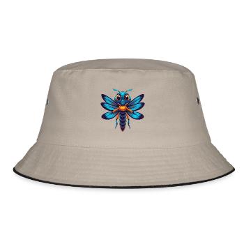 Libelle Bunte Kawaii Cartoon Figur Haustier - Bucket Hat - Khaki/Schwarz - Vorne