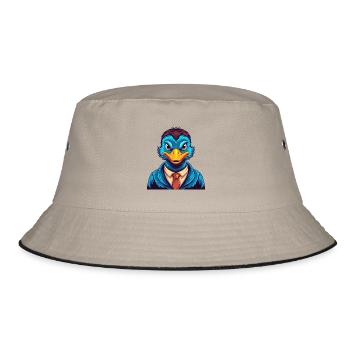 Duck Colorful Kawaii Cartoon Character Clipart - Bucket Hat - khaki/black - Front