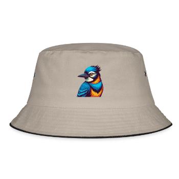 Blue Jay Bunte Kawaii Cartoon Figur Clipart - Bucket Hat - Khaki/Schwarz - Vorne
