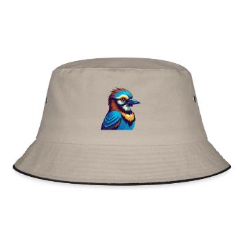 Jay Bird Bunte Kawaii Cartoon Figur Clipart - Bucket Hat - Khaki/Schwarz - Vorne