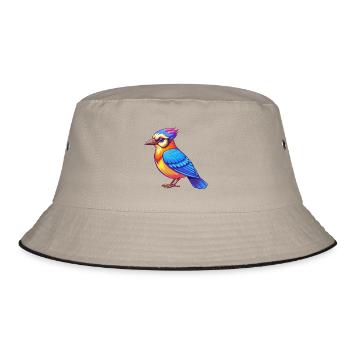 Blue Jay Bunte Kawaii Cartoon Figur Clipart - Bucket Hat - Khaki/Schwarz - Vorne