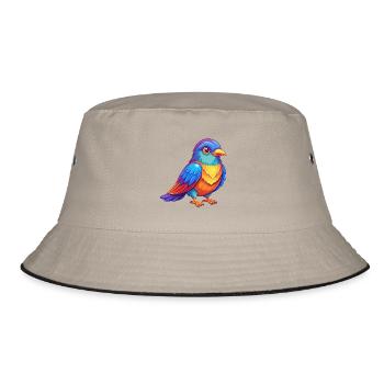Cuckoo Colorful Kawaii Cartoon Character Clipart - Bucket Hat - khaki/black - Front