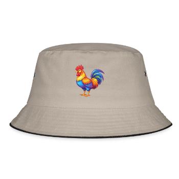 Hahn Bunte Kawaii Cartoon Figur Clipart - Bucket Hat - Khaki/Schwarz - Vorne