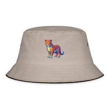 Leopard Colorful Kawaii Cartoon Character Clipart - Bucket Hat - khaki/black - Front