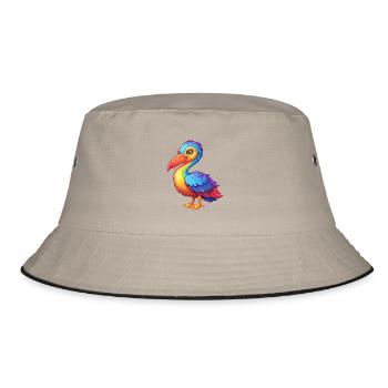 Storch Bunte Kawaii Cartoon Figur Clipart - Bucket Hat - Khaki/Schwarz - Vorne
