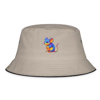 mouse Colorful Kawaii Cartoon Character Clipart - Bucket Hat - khaki/black - Front