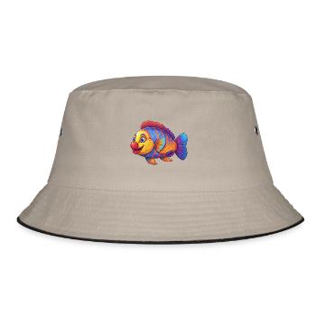 Clown Lippfisch Buntes Kawaii Cartoon Meerestier - Bucket Hat - Khaki/Schwarz - Vorne