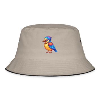 Jay Bird Bunte Kawaii Cartoon Figur Vogel - Bucket Hat - Khaki/Schwarz - Vorne