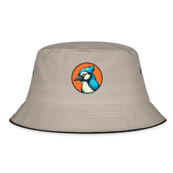Jay Bird Niedliches Kawaii Cartoon Tier Haustier Logo - Bucket Hat - Khaki/Schwarz - Vorne