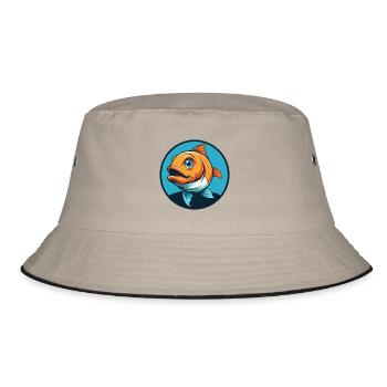 Fish Cute Kawaii Cartoon Clipart Animal Pet Logo - Bucket Hat - khaki/black - Front