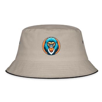 Mandrill Cute Kawaii Cartoon Animal Pet Logo - Bucket Hat - khaki/black - Front