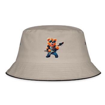 Heavy Metal Teddybär Gitarrist - Bucket Hat - Khaki/Schwarz - Vorne