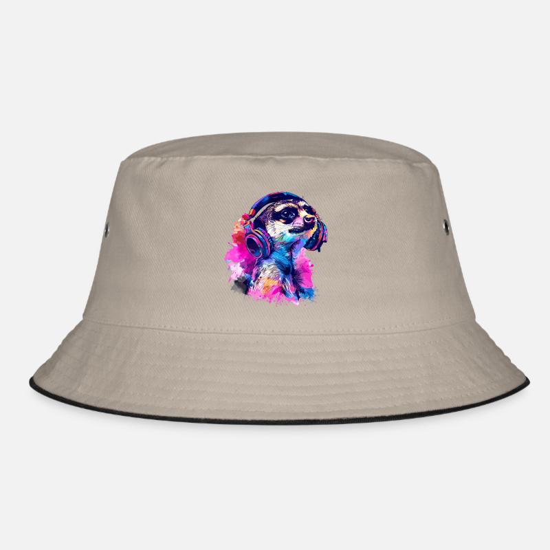 Erdmännchen Erdhündchen Scharrtier mit Kopfhörer Bucket Hat