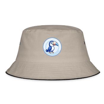 Tukan Blau Kawaii Cartoon Figur Clipart Haustier - Bucket Hat - Khaki/Schwarz - Vorne
