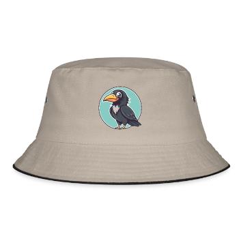 Krähe Kawaii Cartoon Figur Tier Haustier Gesicht - Bucket Hat - Khaki/Schwarz - Vorne